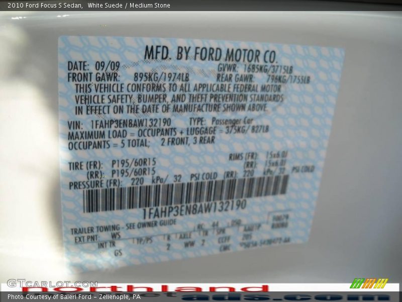 White Suede / Medium Stone 2010 Ford Focus S Sedan