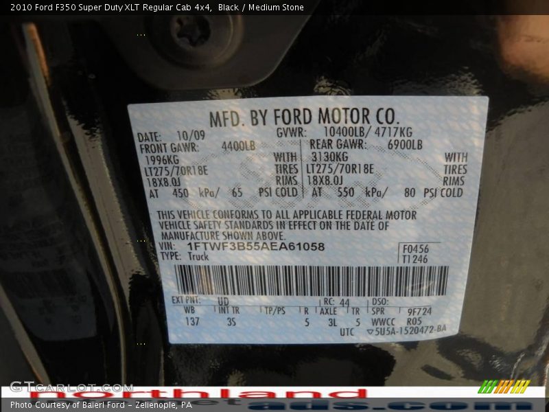 Black / Medium Stone 2010 Ford F350 Super Duty XLT Regular Cab 4x4
