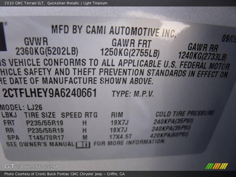 Quicksilver Metallic / Light Titanium 2010 GMC Terrain SLT