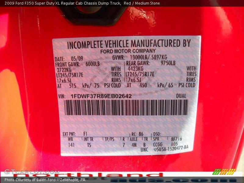 Red / Medium Stone 2009 Ford F350 Super Duty XL Regular Cab Chassis Dump Truck