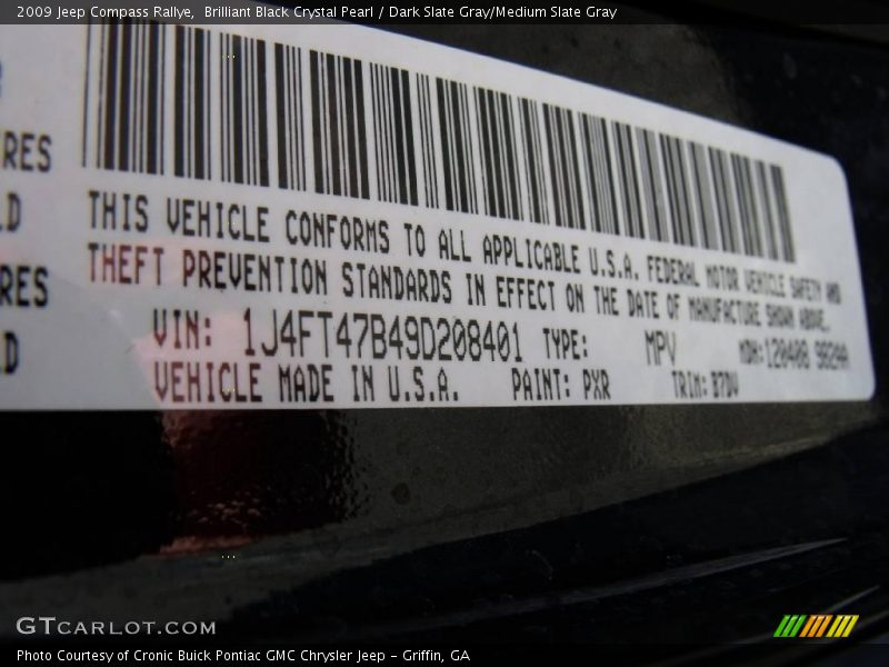 Brilliant Black Crystal Pearl / Dark Slate Gray/Medium Slate Gray 2009 Jeep Compass Rallye