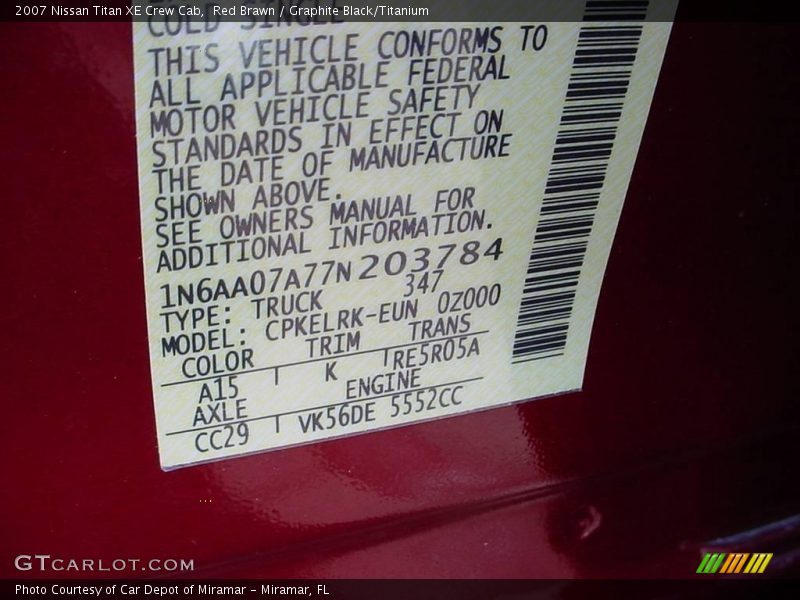 Red Brawn / Graphite Black/Titanium 2007 Nissan Titan XE Crew Cab