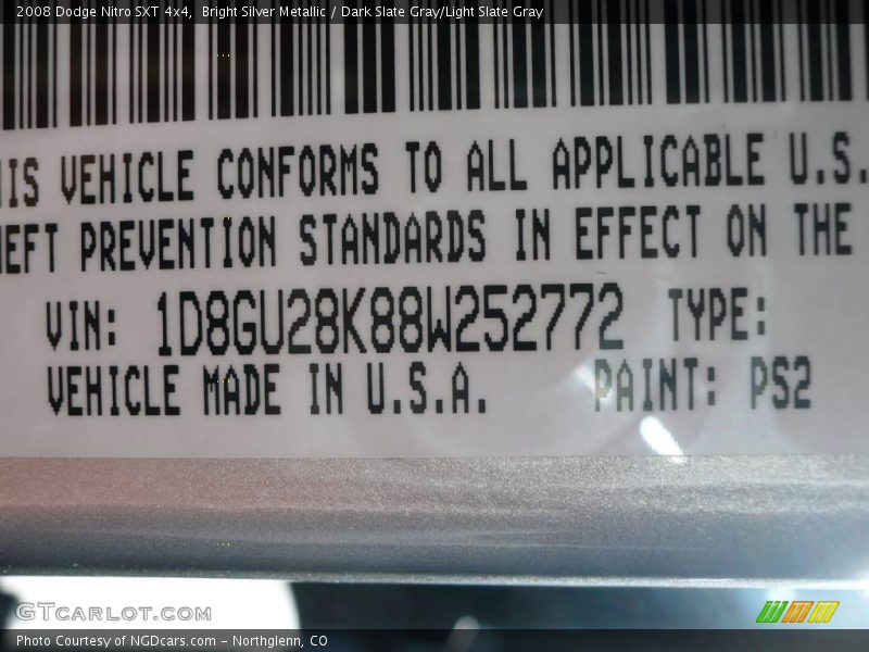 2008 Nitro SXT 4x4 Bright Silver Metallic Color Code PS2