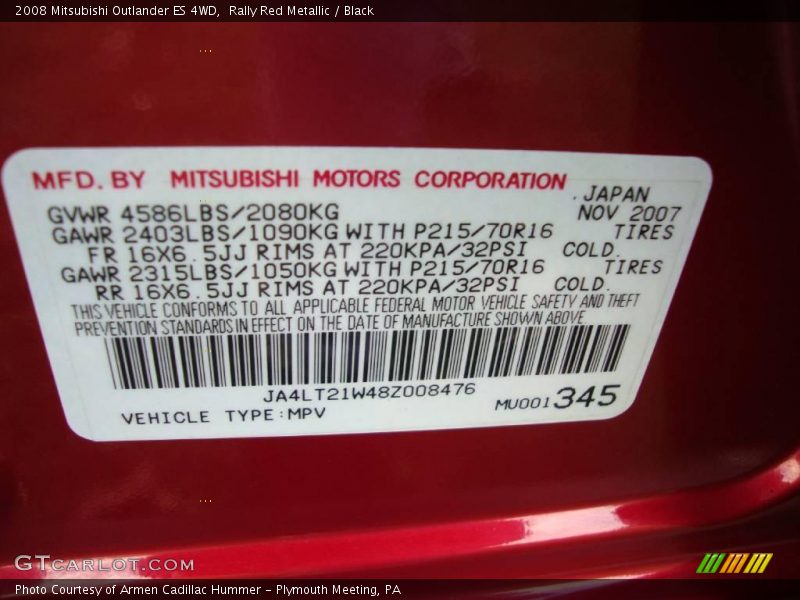 Rally Red Metallic / Black 2008 Mitsubishi Outlander ES 4WD