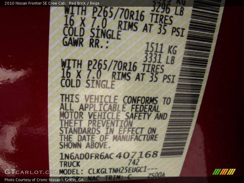 Red Brick / Beige 2010 Nissan Frontier SE Crew Cab