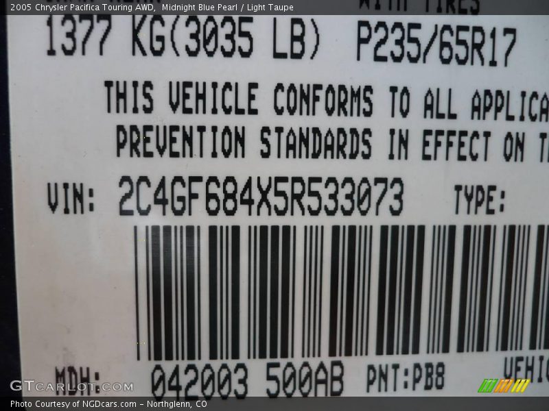 Midnight Blue Pearl / Light Taupe 2005 Chrysler Pacifica Touring AWD