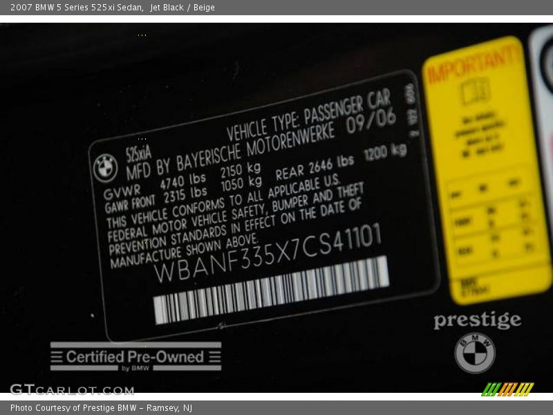 Jet Black / Beige 2007 BMW 5 Series 525xi Sedan