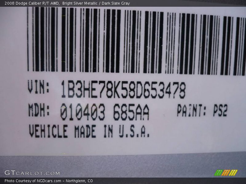 Bright Silver Metallic / Dark Slate Gray 2008 Dodge Caliber R/T AWD