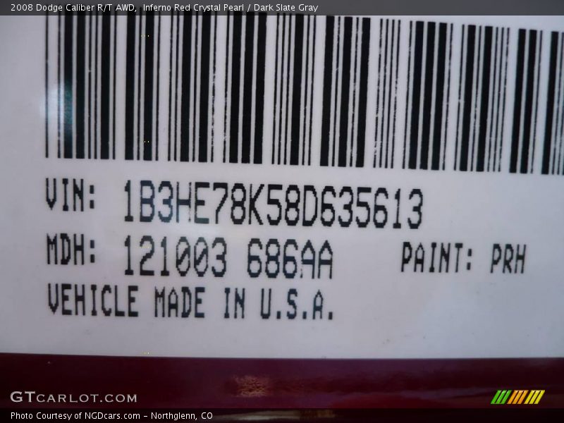 Inferno Red Crystal Pearl / Dark Slate Gray 2008 Dodge Caliber R/T AWD
