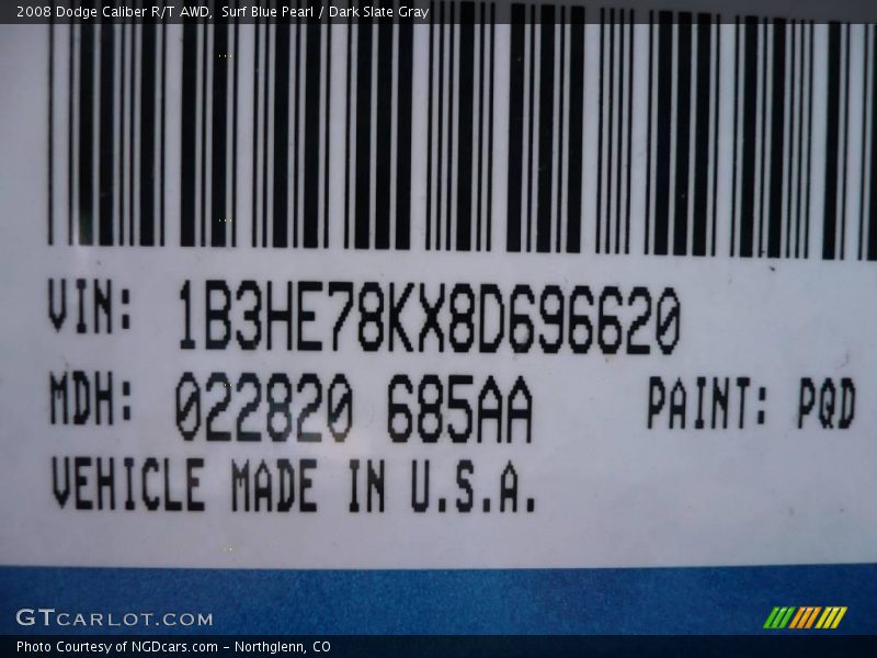 Surf Blue Pearl / Dark Slate Gray 2008 Dodge Caliber R/T AWD