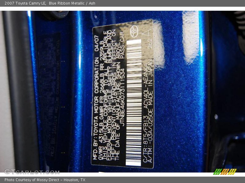 Blue Ribbon Metallic / Ash 2007 Toyota Camry LE