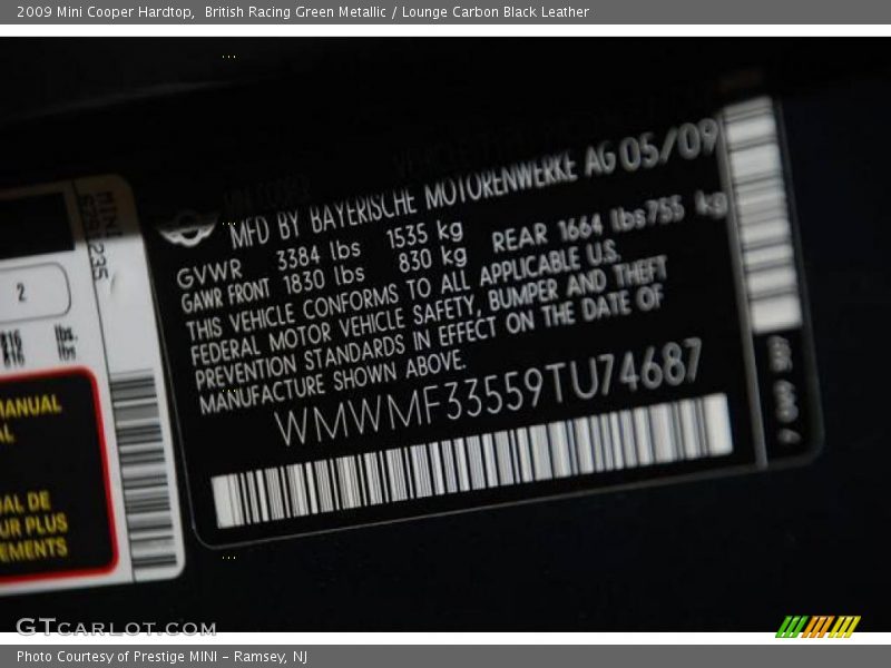 British Racing Green Metallic / Lounge Carbon Black Leather 2009 Mini Cooper Hardtop