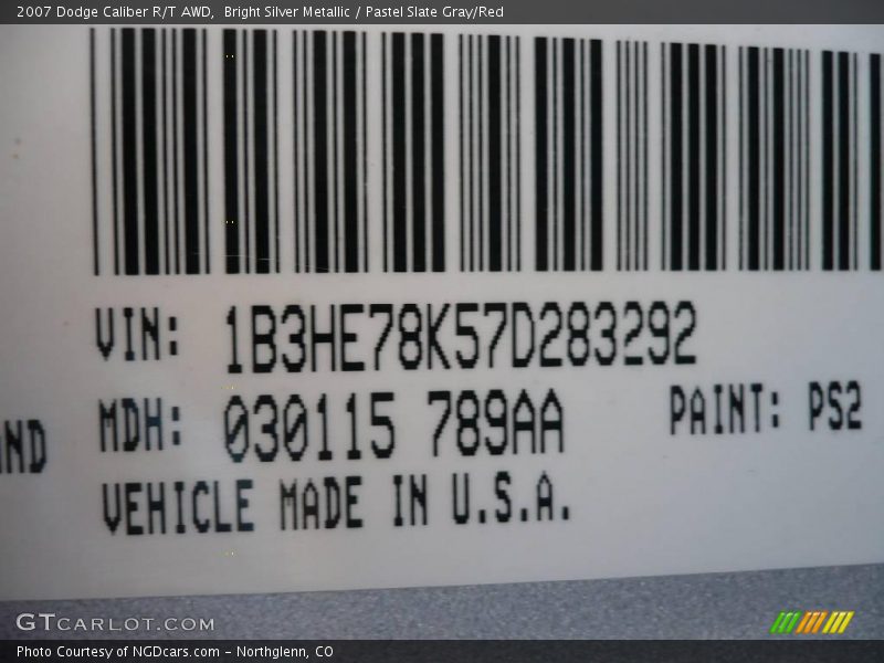 Bright Silver Metallic / Pastel Slate Gray/Red 2007 Dodge Caliber R/T AWD