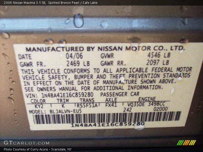 Spirited Bronze Pearl / Cafe Latte 2006 Nissan Maxima 3.5 SE