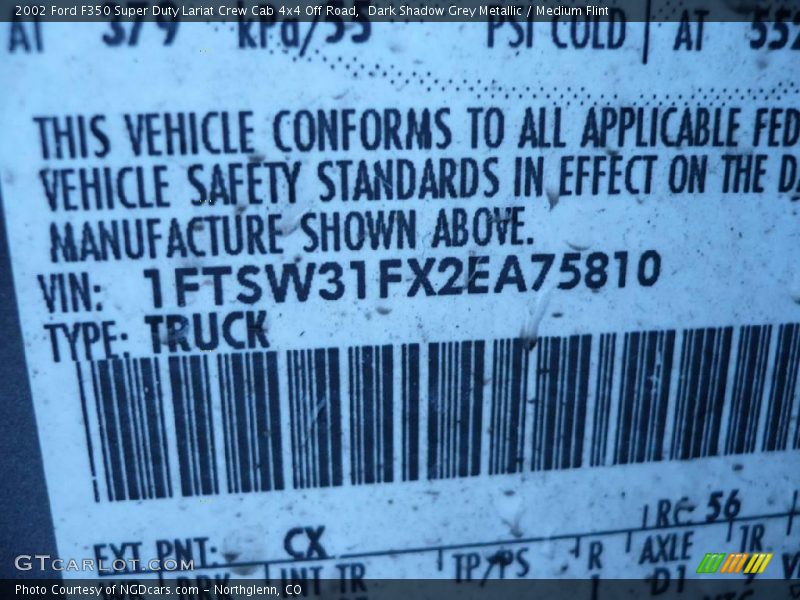 Dark Shadow Grey Metallic / Medium Flint 2002 Ford F350 Super Duty Lariat Crew Cab 4x4 Off Road