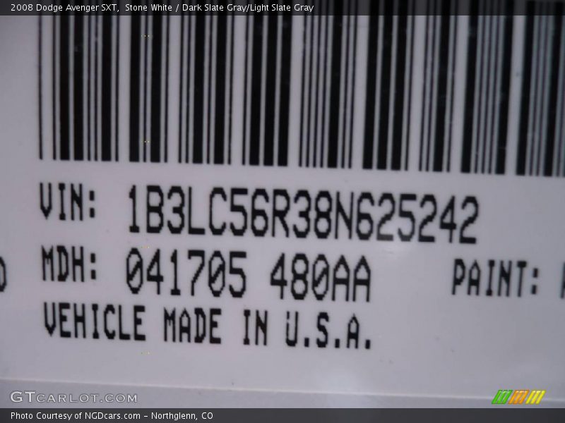 Stone White / Dark Slate Gray/Light Slate Gray 2008 Dodge Avenger SXT