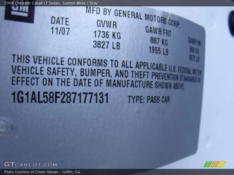Summit White / Gray 2008 Chevrolet Cobalt LT Sedan