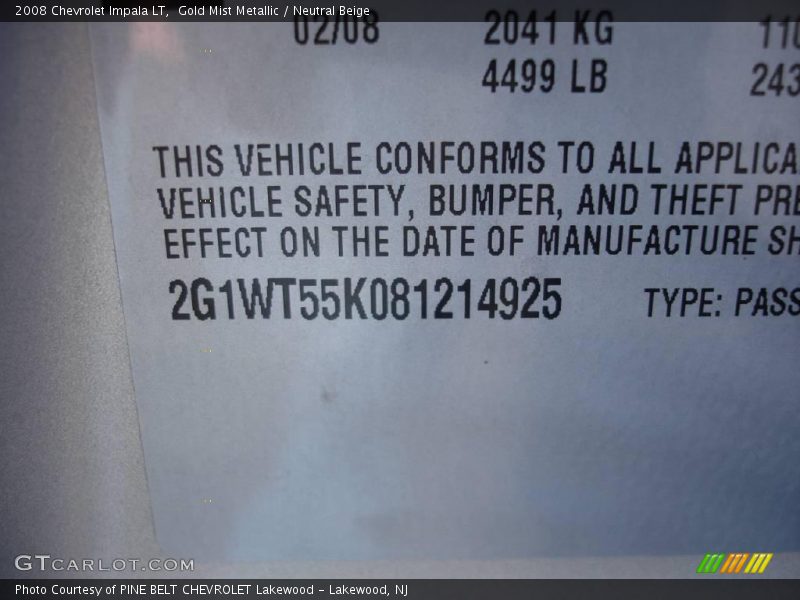 Gold Mist Metallic / Neutral Beige 2008 Chevrolet Impala LT