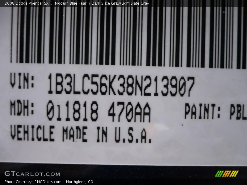 Modern Blue Pearl / Dark Slate Gray/Light Slate Gray 2008 Dodge Avenger SXT