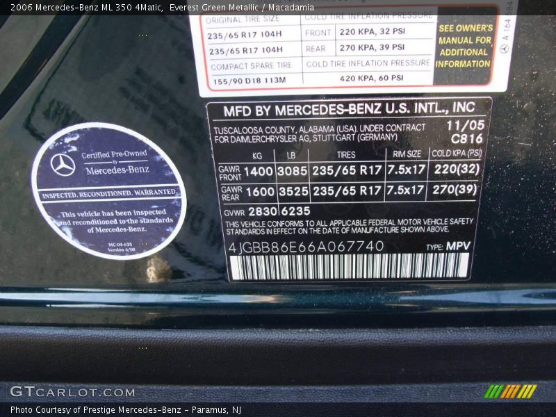 Everest Green Metallic / Macadamia 2006 Mercedes-Benz ML 350 4Matic
