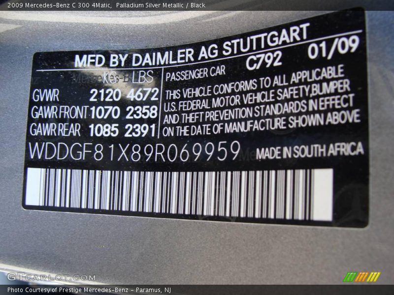 Palladium Silver Metallic / Black 2009 Mercedes-Benz C 300 4Matic