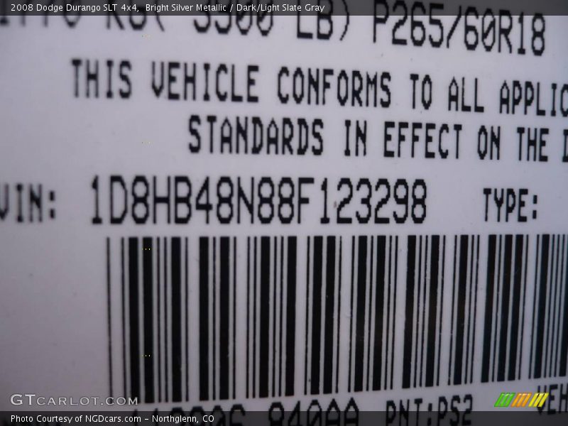 Bright Silver Metallic / Dark/Light Slate Gray 2008 Dodge Durango SLT 4x4