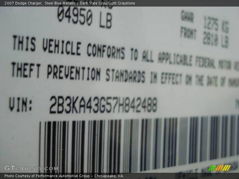 Steel Blue Metallic / Dark Slate Gray/Light Graystone 2007 Dodge Charger