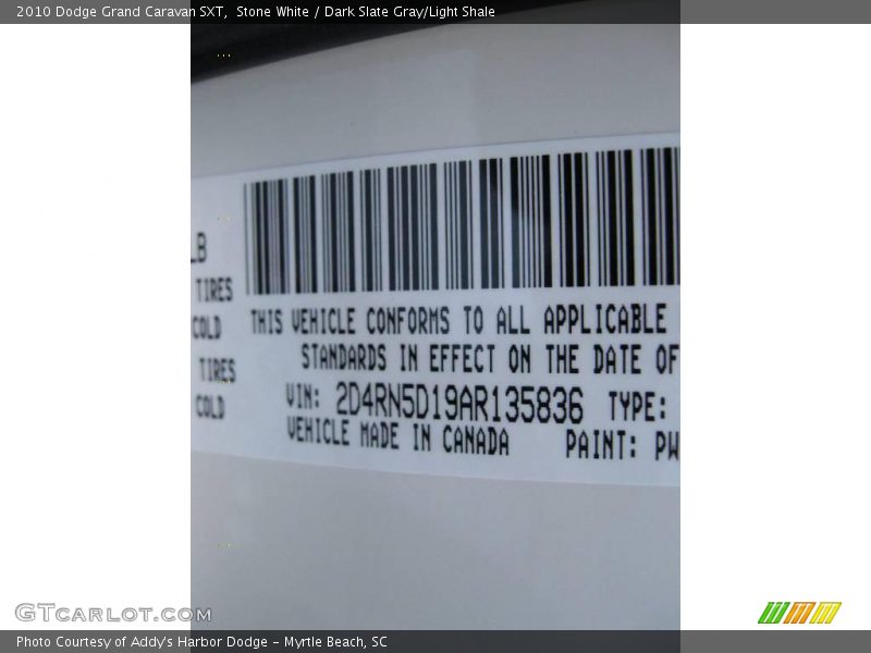 Stone White / Dark Slate Gray/Light Shale 2010 Dodge Grand Caravan SXT