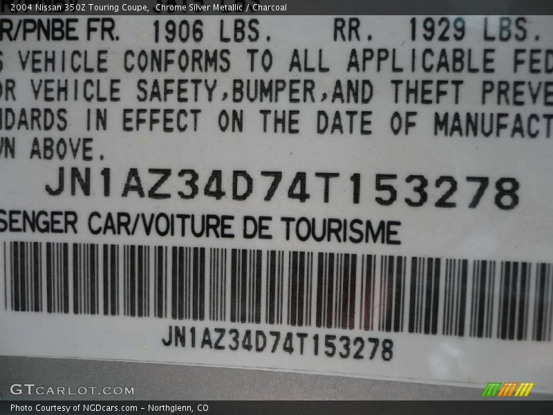 Chrome Silver Metallic / Charcoal 2004 Nissan 350Z Touring Coupe