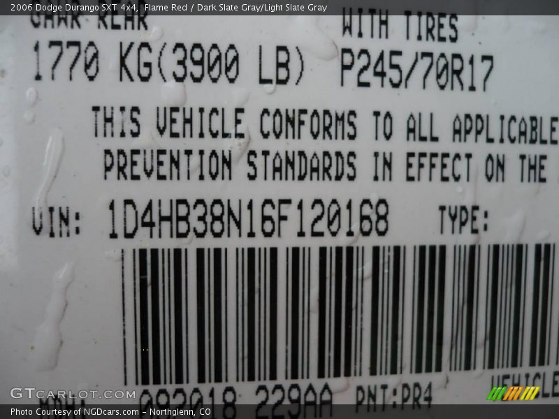 Flame Red / Dark Slate Gray/Light Slate Gray 2006 Dodge Durango SXT 4x4