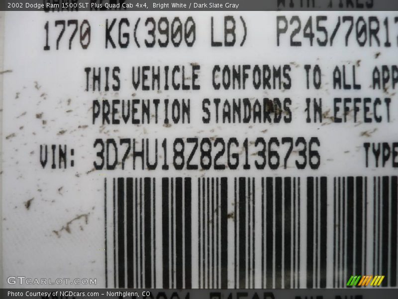 Bright White / Dark Slate Gray 2002 Dodge Ram 1500 SLT Plus Quad Cab 4x4