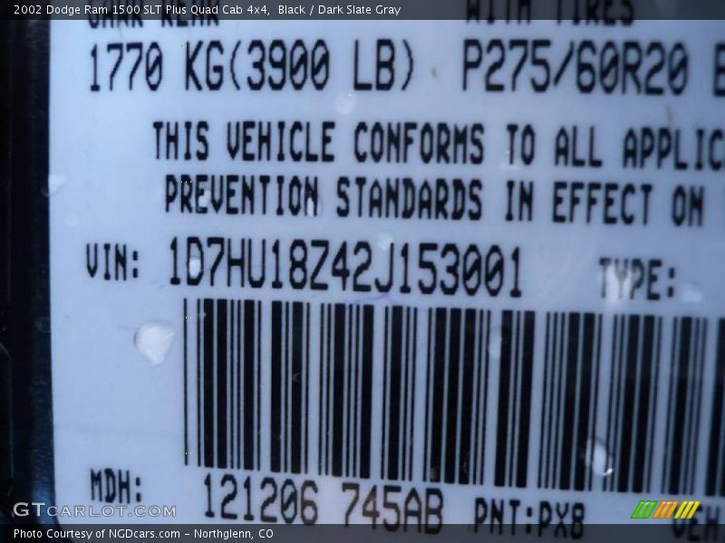Black / Dark Slate Gray 2002 Dodge Ram 1500 SLT Plus Quad Cab 4x4