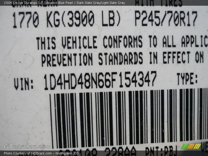 Atlantic Blue Pearl / Dark Slate Gray/Light Slate Gray 2006 Dodge Durango SLT