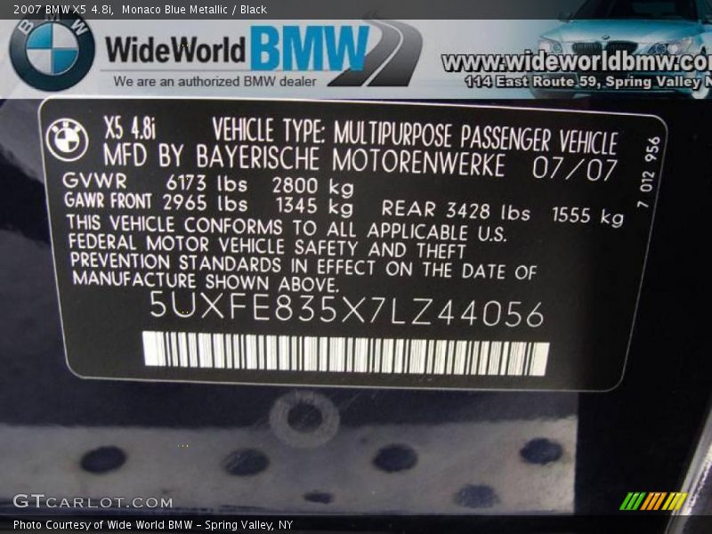 Monaco Blue Metallic / Black 2007 BMW X5 4.8i