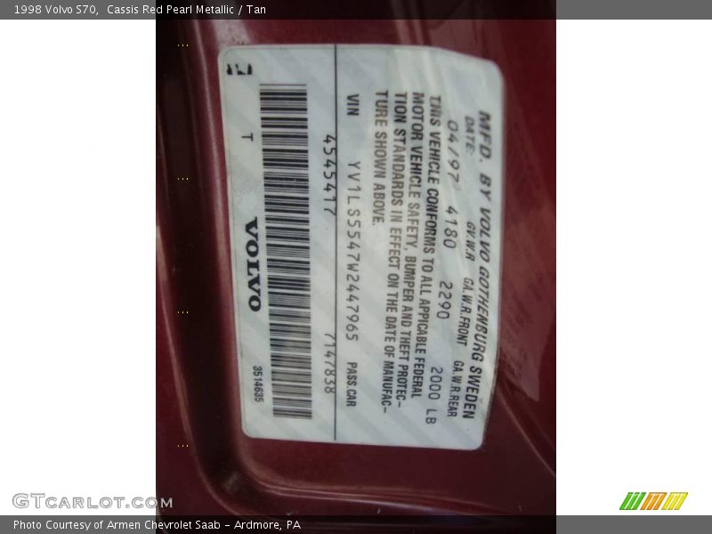 Cassis Red Pearl Metallic / Tan 1998 Volvo S70