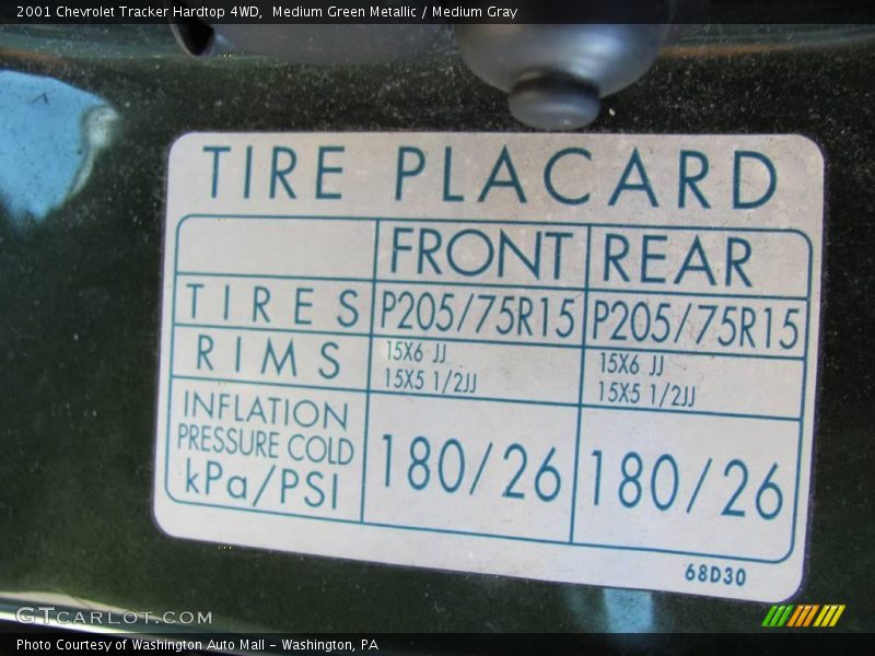 Medium Green Metallic / Medium Gray 2001 Chevrolet Tracker Hardtop 4WD