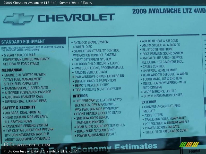Summit White / Ebony 2009 Chevrolet Avalanche LTZ 4x4