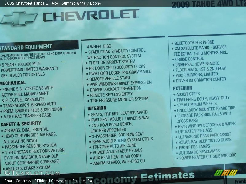 Summit White / Ebony 2009 Chevrolet Tahoe LT 4x4