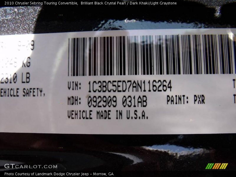 Brilliant Black Crystal Pearl / Dark Khaki/Light Graystone 2010 Chrysler Sebring Touring Convertible