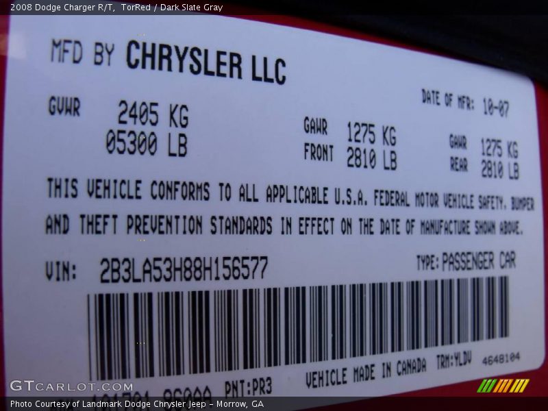 2008 Charger R/T TorRed Color Code PR3