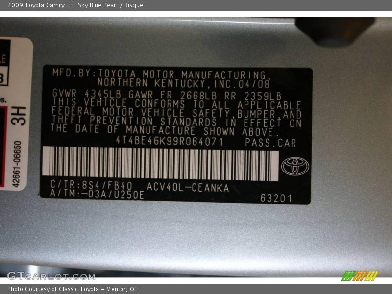 Sky Blue Pearl / Bisque 2009 Toyota Camry LE