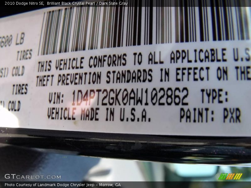 Brilliant Black Crystal Pearl / Dark Slate Gray 2010 Dodge Nitro SE