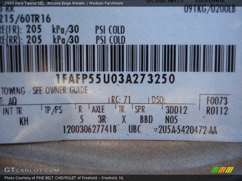 Arizona Beige Metallic / Medium Parchment 2003 Ford Taurus SES