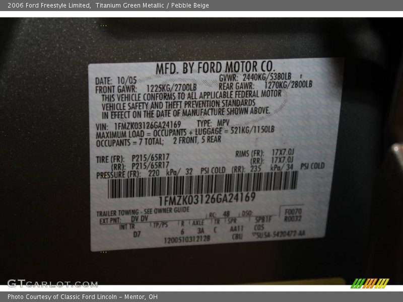 Titanium Green Metallic / Pebble Beige 2006 Ford Freestyle Limited