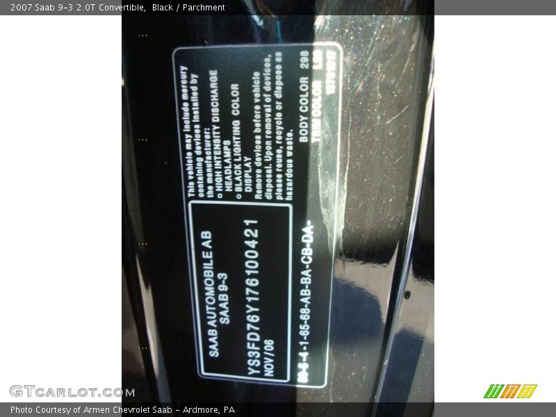 Black / Parchment 2007 Saab 9-3 2.0T Convertible
