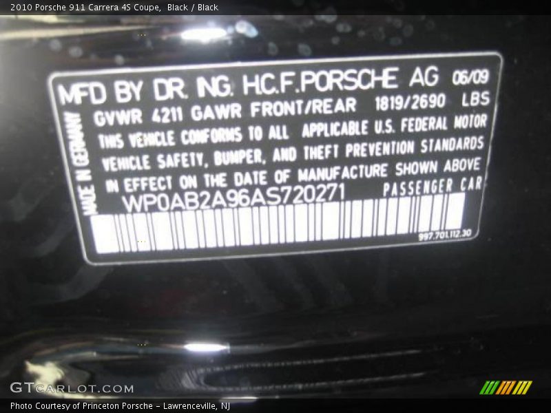 Black / Black 2010 Porsche 911 Carrera 4S Coupe