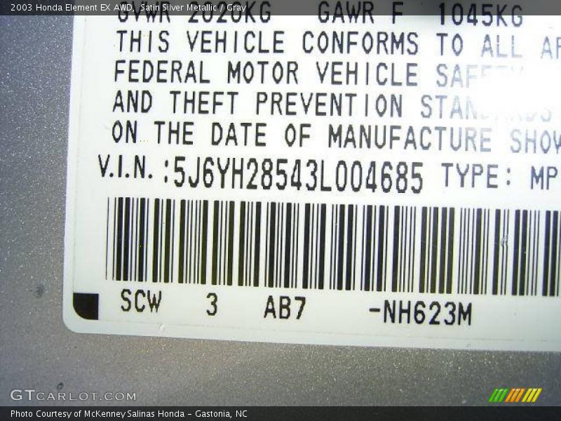 Satin Silver Metallic / Gray 2003 Honda Element EX AWD