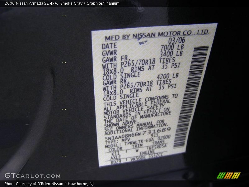 Smoke Gray / Graphite/Titanium 2006 Nissan Armada SE 4x4
