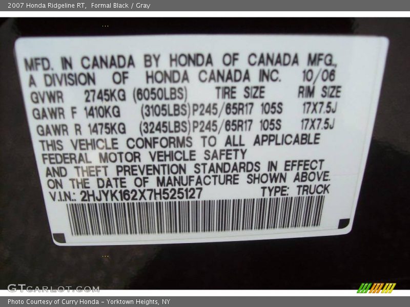 Formal Black / Gray 2007 Honda Ridgeline RT