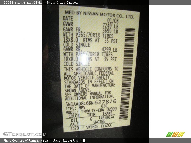 Smoke Gray / Charcoal 2008 Nissan Armada SE 4x4
